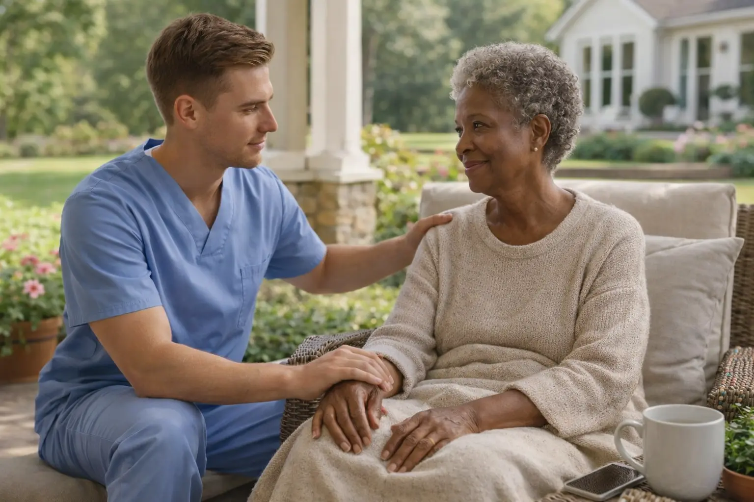 senior woman with carer